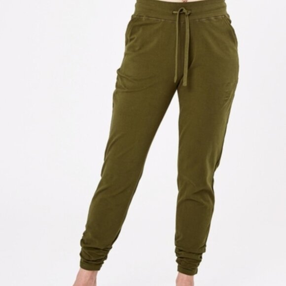 Pact Organic Olive Jogger Pants Ruched Leg Size Large VG - Picture 3 of 6